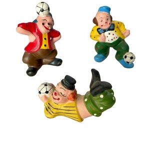 Set of 3 Whimsical Ceramic Playing Clown Figurines Hand Painted